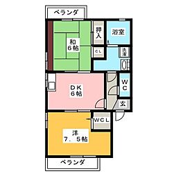 ヴィルヌーブ 2DKの間取図画像