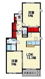 JR鹿児島本線 海老津駅 徒歩20分の賃貸アパート 1階2LDKの間取り