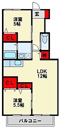 メゾンクレール 2LDKの間取図画像