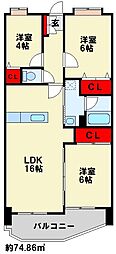 レスポアール麻生ビル 3LDKの間取図画像