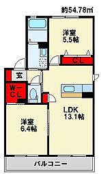コスモスコーポラスA 2LDKの間取図画像