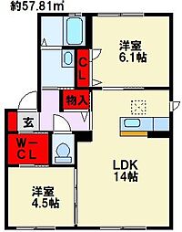 コスモスコーポラスC 2LDKの間取図画像