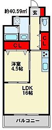 ギャラン穴生 1LDKの間取図画像