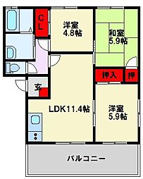 ファミール真木A 3LDKの間取図画像