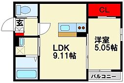 グローヴ長津ノーブル 1LDKの間取図画像