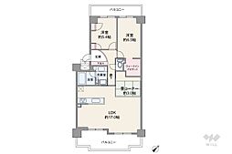 グランドール逆瀬川 2LDKの間取図画像