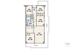 サンハイツ宝塚五月台A棟 4LDKの間取図画像