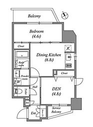 東京メトロ日比谷線 入谷駅 徒歩6分の賃貸マンション 9階2DKの間取り