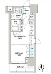 バウスフラッツ日本橋馬喰町 1DKの間取図画像