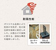 耐風性能：オリジナル金具により柱抜けを防ぎ、柱の接合部を強固に固定しました。台風などの強風に耐える頑強な構造を確保。