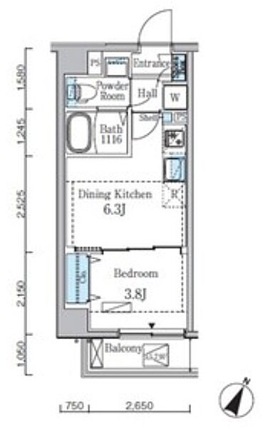 プライムブリス門前仲町 601｜東京都江東区永代２丁目(賃貸マンション1DK・6階・25.50㎡)の写真 その2