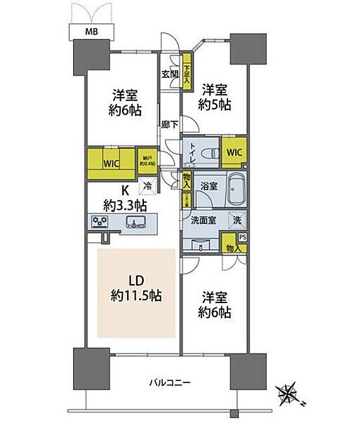 プレミスト有明ガーデンズ 1414｜東京都江東区有明１丁目(賃貸マンション3LDK・14階・70.35㎡)の写真 その2