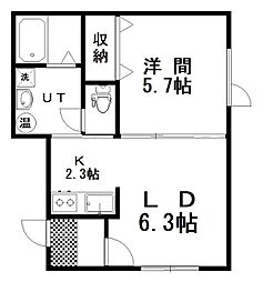 クレスト3 2階1LDKの間取り