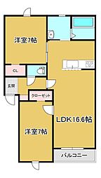 仮)西16南6アパート 2LDKの間取図画像