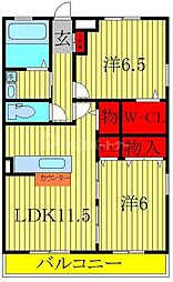 ベルデュール壱番館 2LDKの間取図画像