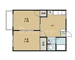 第1フォーブル富士見 2DKの間取図画像