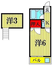 T・Kハイツ 1Kの間取図画像