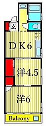 コーポ白樺 2DKの間取図画像