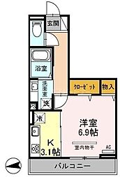 ハーヴェストウエスト 1Kの間取図画像