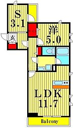 FLEX高鼻 1SLDKの間取図画像