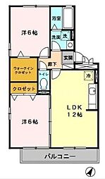 ハーヴェストヒルズB 2LDKの間取図画像
