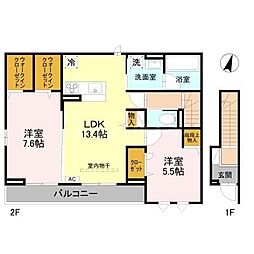 コバヤシヒルズA 2LDKの間取図画像