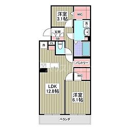 荻嶋グリーンハイツ 2LDKの間取図画像