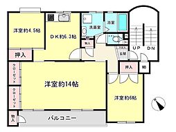 三ツ池ハイツE棟 3DKの間取図画像