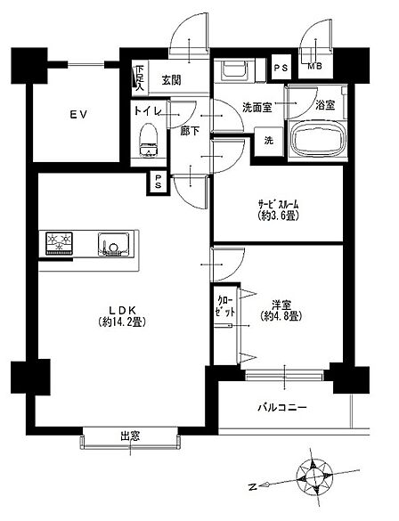 1SLDKの間取り。