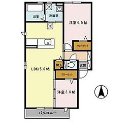 リュー・グロワールA 2LDKの間取図画像