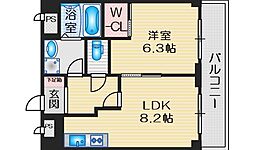 フレール緑地公園2 1LDKの間取図画像