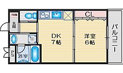 クリスタルコート江坂 1DKの間取図画像