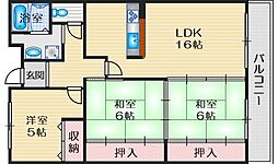 カルム千里山土井B棟 2SLDKの間取図画像