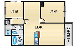 千里南町第一次住宅A-3棟 2LDKの間取図画像