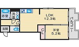 第8千里ハイツ 1LDKの間取図画像
