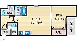 ラージヒル服部天神 1LDKの間取図画像