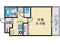 江坂OMパレス 1Kの間取図画像