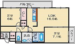第8レジデンスオクノ藤が丘 2LDKの間取図画像