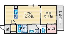 フィユフラッツ中桜塚 1LDKの間取図画像