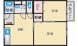 旭第2マンション 2DKの間取図画像