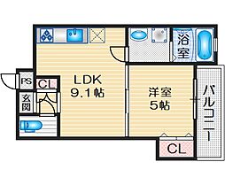 クリエオーレ豊南町南 1LDKの間取図画像