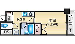 KM江坂 1Kの間取図画像