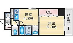プルミエール江坂 1DKの間取図画像