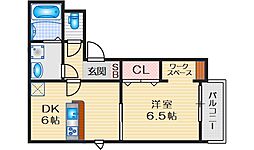 アルバス上野東 1DKの間取図画像