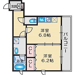 サンレムート・江坂2nd 1DKの間取図画像