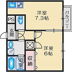光栄ハイツ江坂 1DKの間取図画像