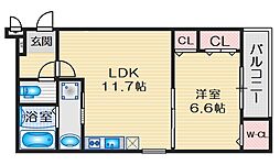 豊中市中桜塚1丁目アパート 1LDKの間取図画像