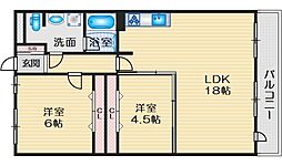 豊中スカイハイツ 2LDKの間取図画像