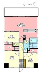 レーベン別府THE PHILOSOPHIA 3LDKの間取図画像