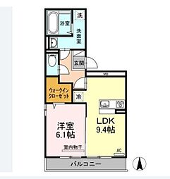 プレミアム八番館 1LDKの間取図画像